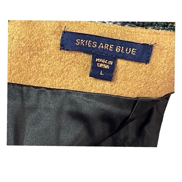 Skies Are Blue Women’s L Chevron Tweed Mini Skirt Green Beige Lined EUC - Picture 6 of 9